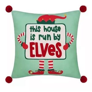 ••NWT St. Nicholas Square Elves Throw Pillow. Cute "This House Is Run By Elves"